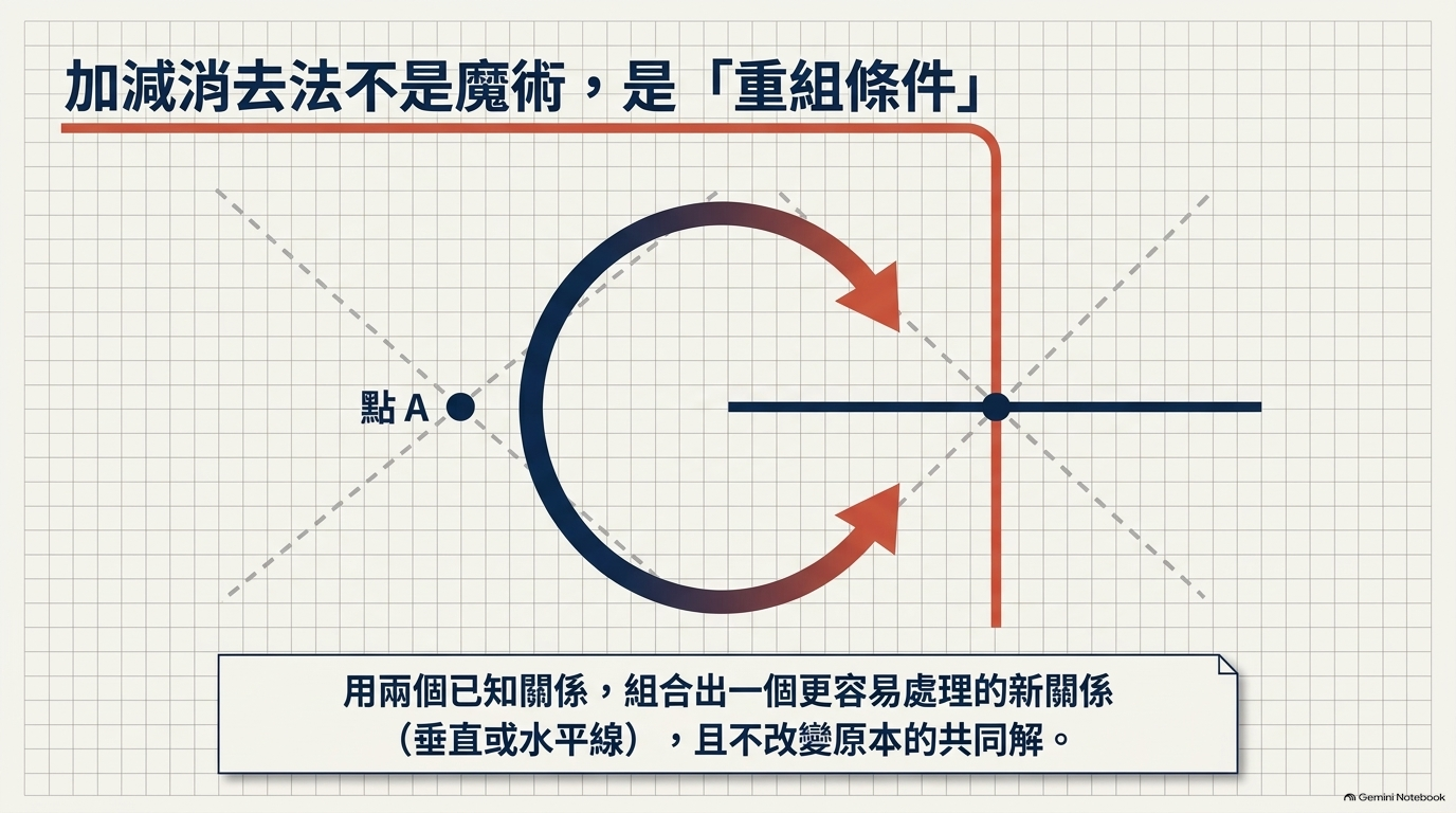 加減消去法是重新組合條件