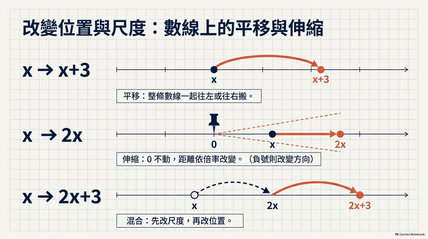 數線上的平移、伸縮與混合變換
